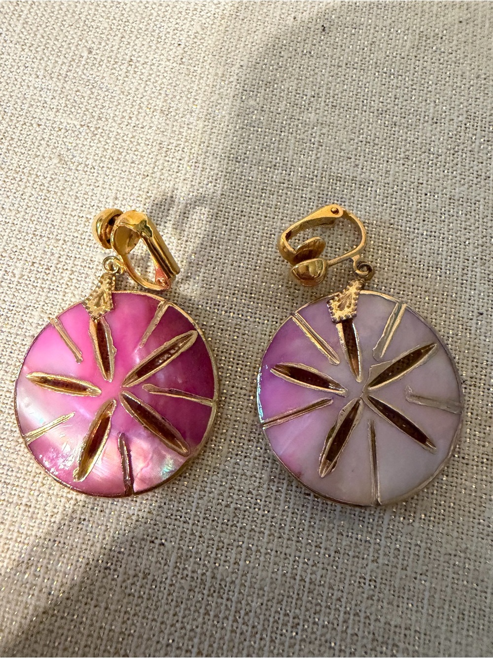 Gold-Tone Pink Shell Sand Dollar Clip-On Earrings